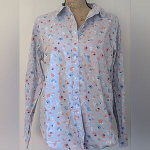 L.L. Bean Light Blue Floral Women's Button Down Shirt